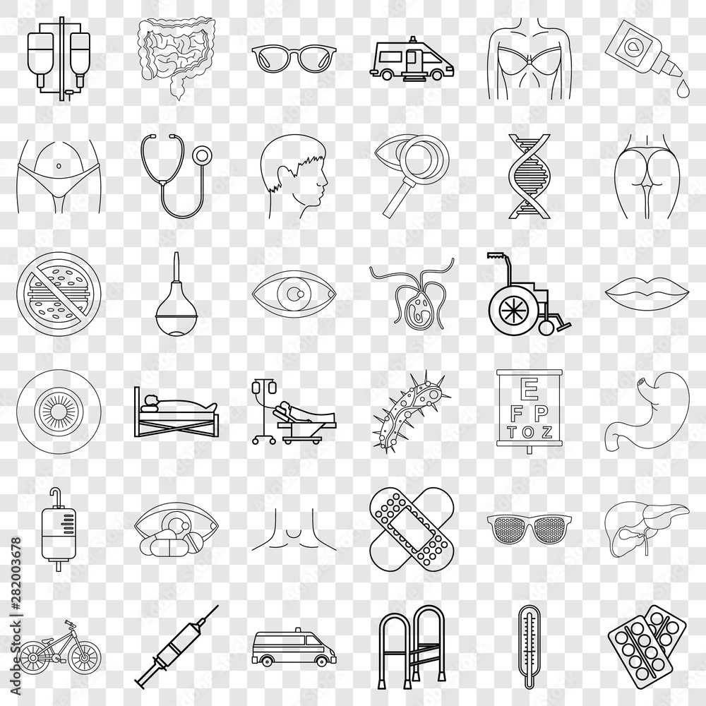 Poster thermometer icons set. outline style of 36 thermometer vector icons for web for any design