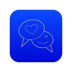 Speech bubble heart icon blue vector isolated on white background