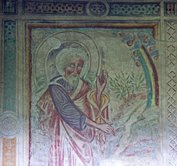 Obraz na płótnie Canvas Dio crea gli animali delle acque; affresco esterno della chiesa di San Procolo a Naturno