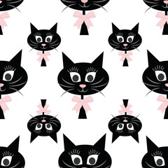 BLACK CAT head seamless pattern for wallpaper, fabric, textile, stationary, wrapping paper etc.