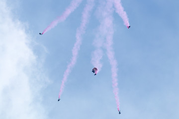 skydivers in formation at fairchild air force show