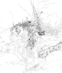 Satellite map of Dushanbe, it is the capital and largest city of Tajikistan. Map of streets and buildings of the town center