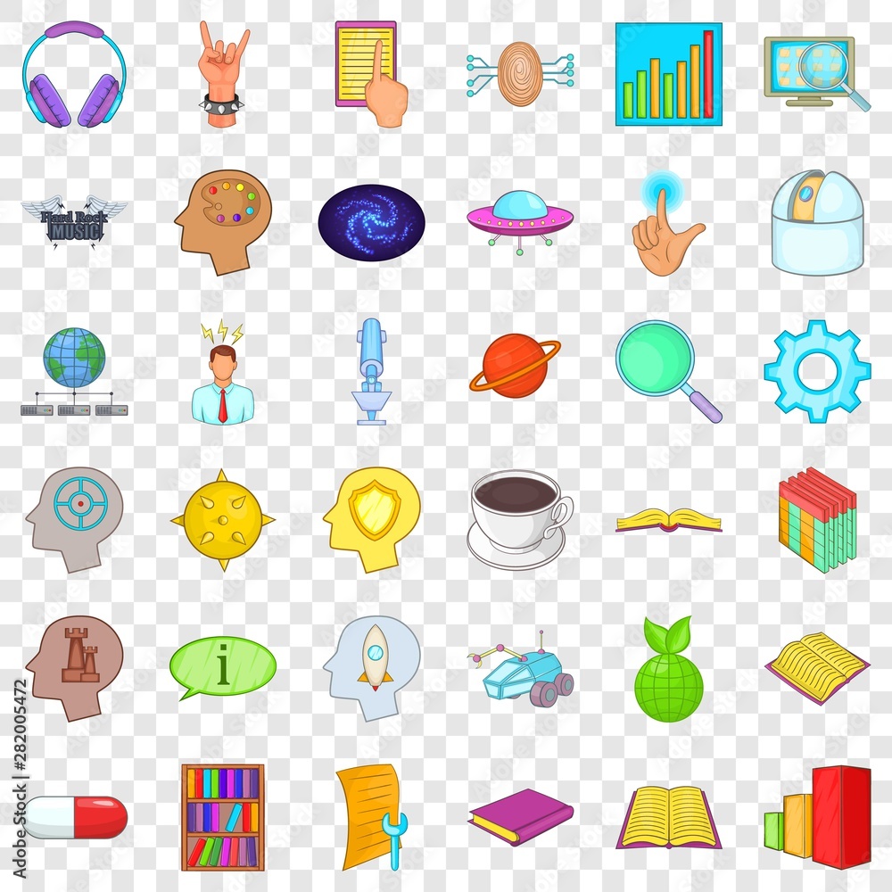 Poster brain icons set. cartoon style of 36 brain vector icons for web for any design