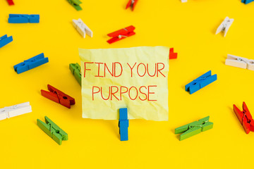 Conceptual hand writing showing Find Your Purpose question. Concept meaning reason for something is done or for which exists