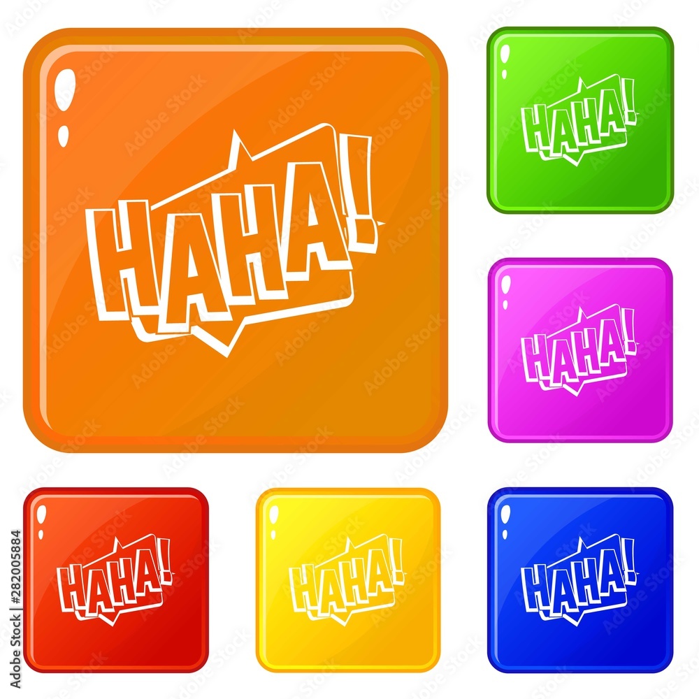 Sticker HAHA, comic text sound effect icons set collection vector 6 color isolated on white background - Stickers