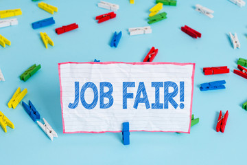 Conceptual hand writing showing Job Fair. Concept meaning event in which employers recruiters give information to employees