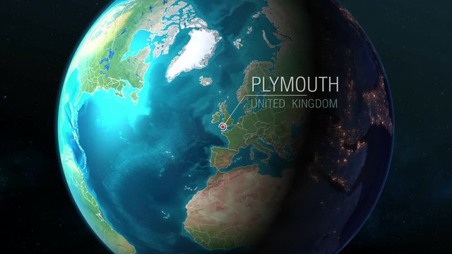 United Kingdom - Plymouth - Zooming from space to earth