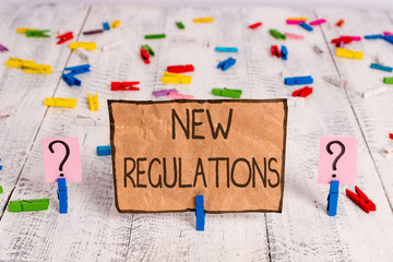 Conceptual hand writing showing New Regulations question. Concept meaning rules made government...