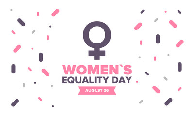 Women's Equality Day in United States. Female holiday, celebrated annually in August 26. Women right history month. Feminism concept. Poster, greeting card, banner and background. Vector illustration