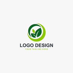 Green leaf logo design. Plant illustration symbol. Circle leaves icon design.