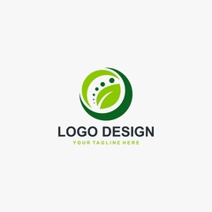 Green leaf logo design. Plant illustration symbol. Circle leaves icon design.