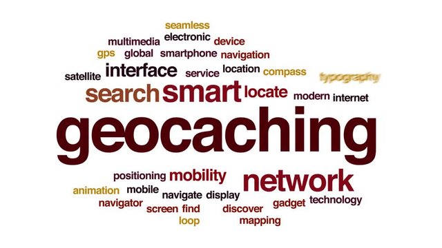 Geocaching animated word cloud. Kinetic typography.