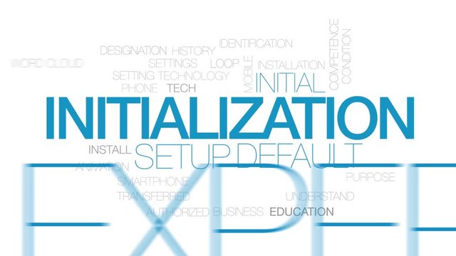 Initialization animated word cloud. Kinetic typography.