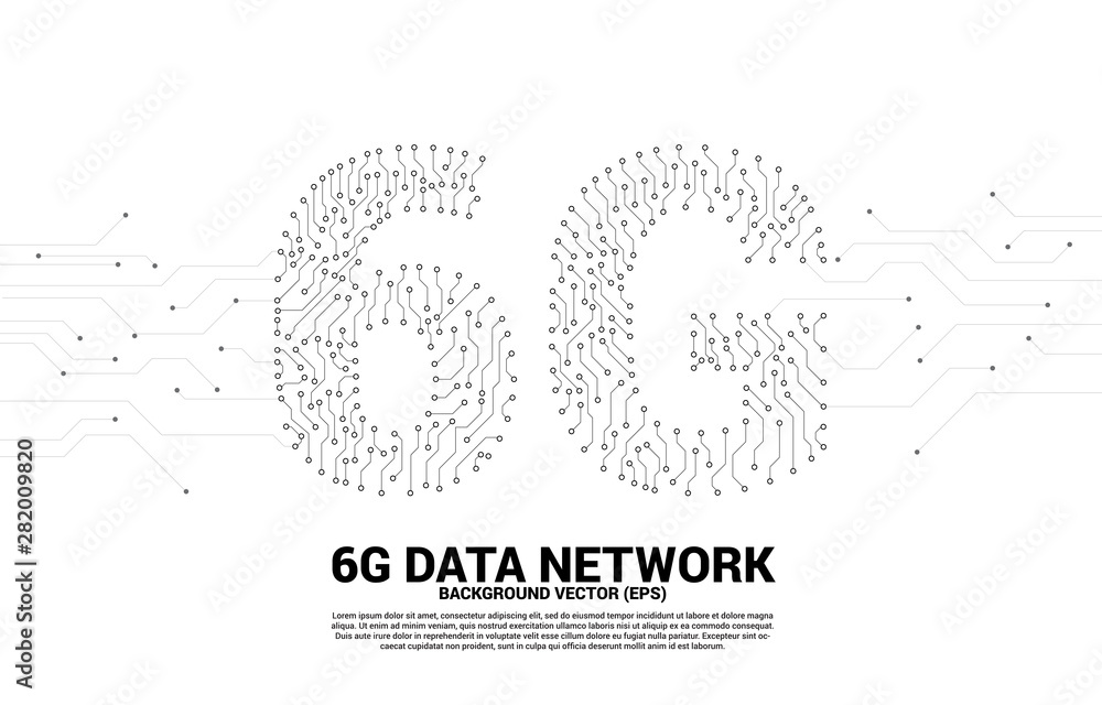 Leinwandbilder Vector 6G dot connect line circuit board style mobile phone icon. Concept for data transfer of mobile data network.
