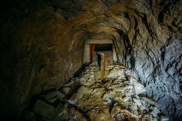 Collapsed old abandoned mine tunnel