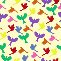 Seamless pattern with colorful birds. Vector graphics.