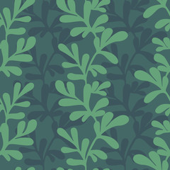 Green, blue, and navy vertical creeping vine seamless pattern. You can enjoy this foliage inspired pattern on packaging, textiles, backgrounds, and more.