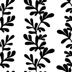 Black and white vertical creeping vine seamless pattern. You can enjoy this foliage inspired pattern on packaging, textiles, backgrounds, and more.