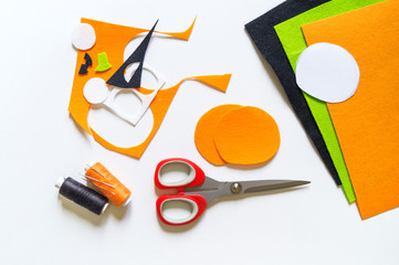 Workshop pumpkin halloween handmade felt. Materials for embroidery and diy.
