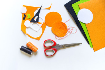 Workshop pumpkin halloween handmade felt. Materials for embroidery and diy.