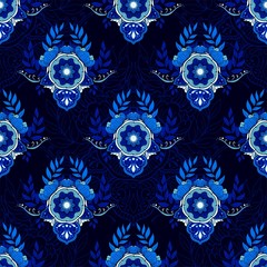 henna and out line seamless pattern vecter background with dark blue tone 