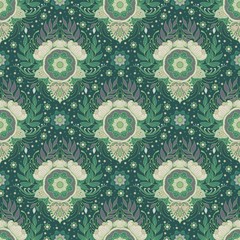 henna flower seamless pattern vector background with soft white and green tone