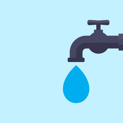 Save water concept, tap and water drop, flat design vector illustration