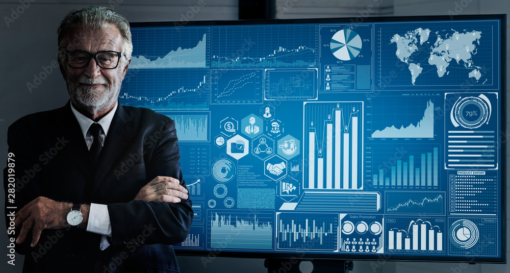 Poster data analysis for business and finance concept. graphic interface showing future computer technology