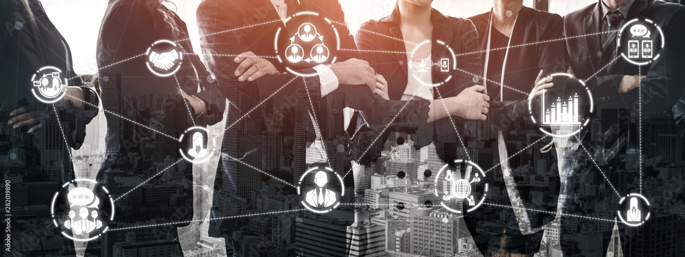 Poster human resources recruitment and people networking concept. modern graphic interface showing professi