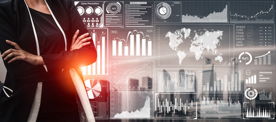 Data Analysis for Business and Finance Concept. Graphic interface showing future computer technology of profit analytic, online marketing research and information report for digital business strategy.