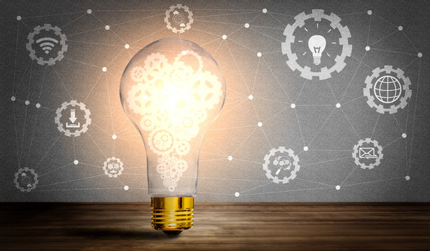 Innovation Technology for Business Finance Concept. Modern graphic interface showing symbol of innovative ideas thinking, research and development study.