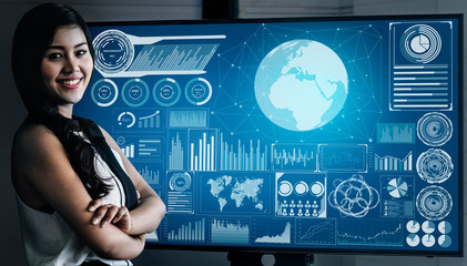 Data Analysis for Business and Finance Concept. Graphic interface showing future computer technology of profit analytic, online marketing research and information report for digital business strategy.