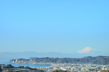 Fototapeta na wymiar 富士山　江の島　鎌倉市浄明寺の風景　日本