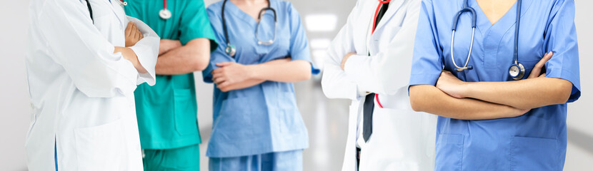 Healthcare people group. Professional doctor working in hospital office or clinic with other...