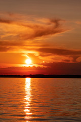 Sunset on the Amur river embankment in Khabarovsk, Russia.