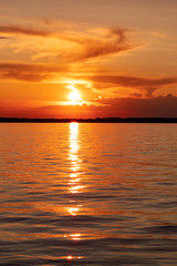 Sunset on the Amur river embankment in Khabarovsk, Russia.