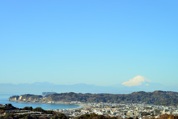 Fototapeta na wymiar 富士山　江の島　鎌倉市浄明寺の風景　日本