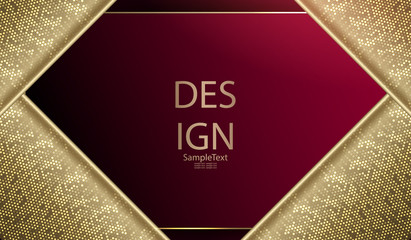 Abstract textural geometric pink design with square golden frame and mosaic