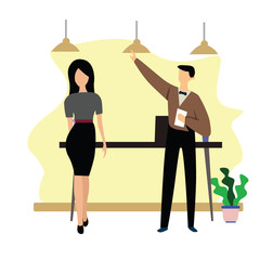 Businessman and Women on the Room Vector Template Design Illustration