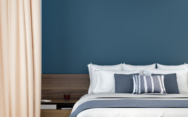 The loft bedroom and blue wall texture background