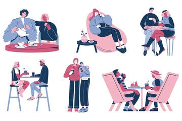 People taking coffee break, vector flat isolated illustration