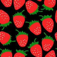 Strawberry seamless pattern. Clothing fashion design. Hand drawn doodle fresh berry. Vector sketch background. Food print for dress or skirt