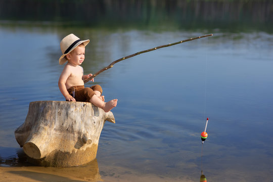 little boy fishing on the lake Stock Photo