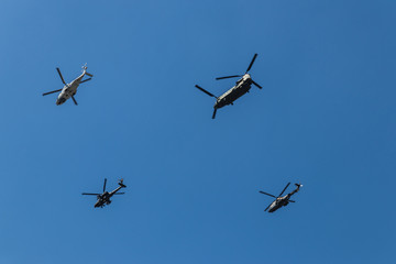 Helicopters fly over The Hague on the 2018 Veterans' Day
