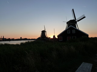 The windmills o Zaanse Schans at sunset