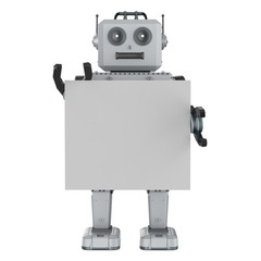 robot tin toy with white blank paper