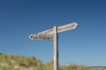 Footpath sign on the path above Old Harry Rocks on the Dorset coast