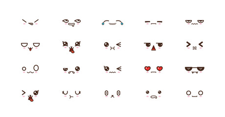 Kawaii cute faces smile emoticons. Japanese emoji