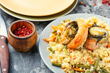 Rice with seafood and vegetables
