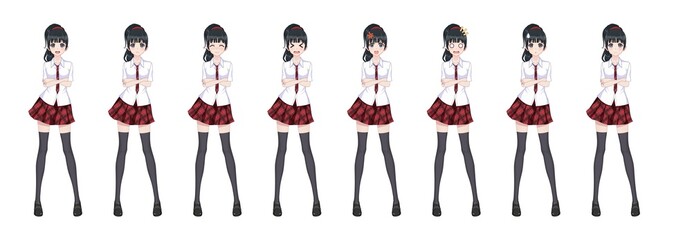 Anime manga schoolgirl plaid red skirt tie pattern